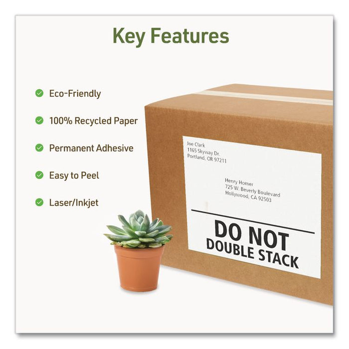 EcoFriendly Recycled Shipping Labels, Inkjet/Laser, 8.5 x 11, White, 1/Sheet, 10/Pack