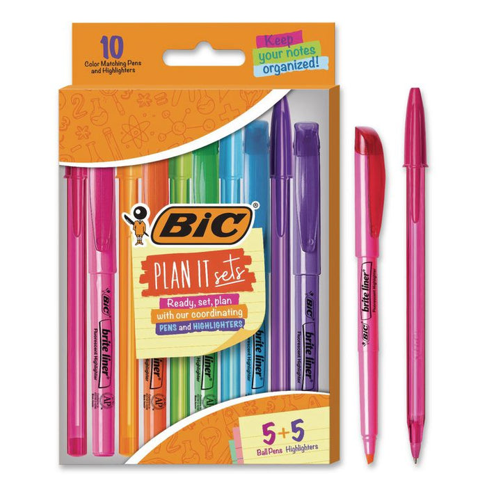Plan It Sets Ballpoint Pen and Highlighter Pack, Assorted Colors, (5) Highlighters, (5) Pens