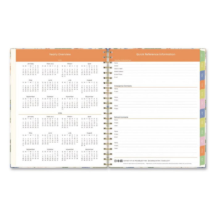 Franello Weekly/Monthly Lesson Planner, 9 Classes, Floral Artwork, Multicolor Cover, 11 x 8.5 Sheets, 40-Week Span, 2025-2026
