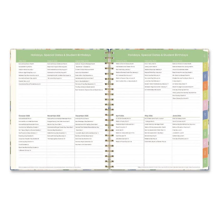Franello Weekly/Monthly Lesson Planner, 9 Classes, Floral Artwork, Multicolor Cover, 11 x 8.5 Sheets, 40-Week Span, 2025-2026