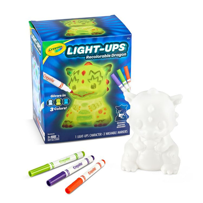 Light Ups Recolorable Dragon with (3) Ultra-Clean Washable Markers, Ages 4 and Up, 4 Pieces