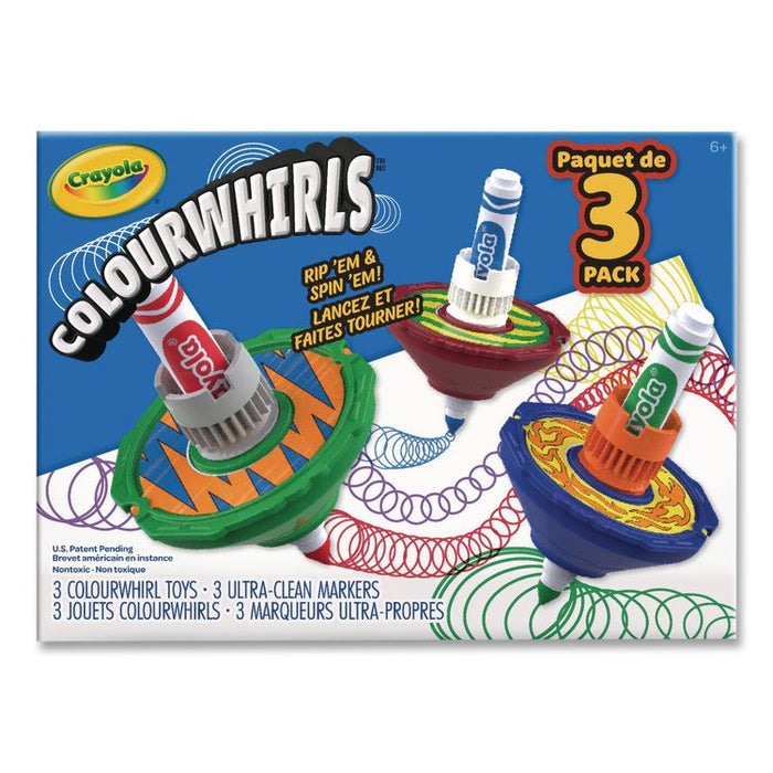Colourwhirls Toy with (3) Rip-Cord Spinners and (3) Ultra-Clean Washable Markers, Ages 6 and Up, 12 Pieces
