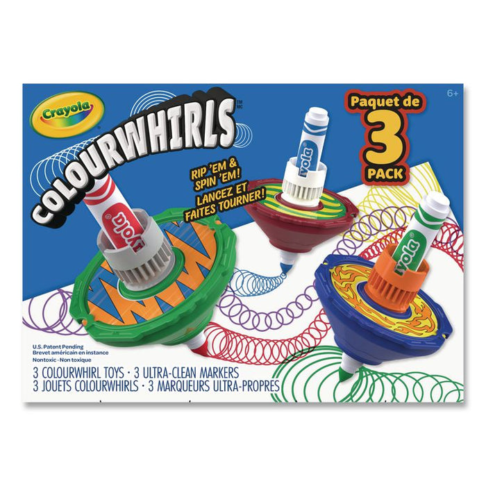 Colourwhirls Toy with (3) Rip-Cord Spinners and (3) Ultra-Clean Washable Markers, Ages 6 and Up, 12 Pieces