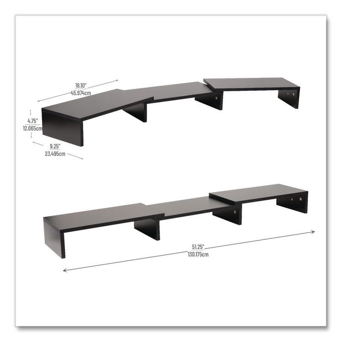 Adjustable Dual Monitor Stand, 18.1 to 51.25 x 9.25 x 4.75, Black, Supports 44 lbs
