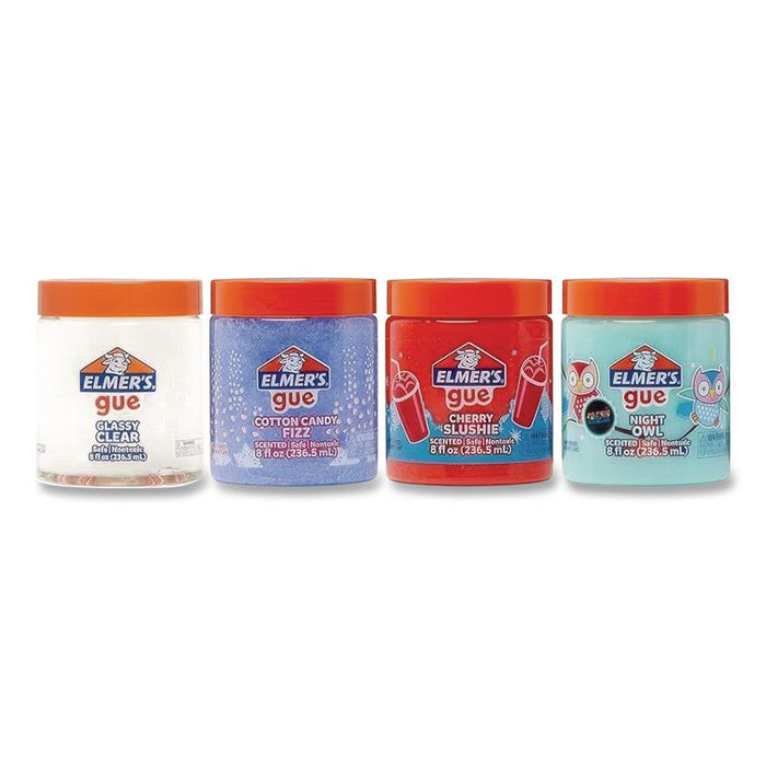 Gue Premade Slime Variety Pack, 8 oz, Cherry Slushie/Cotton Candy Fizz/Glassy Clear/Night Owl, 4/Pack