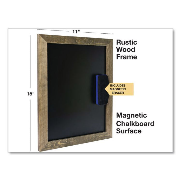 Magnetic Tabletop Chalkboard, Black Surface, Brown Wood Frame, 11 x 15
