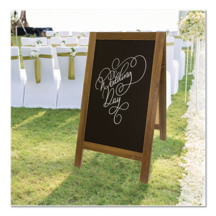 Indoor/Outdoor A-Frame Sidewalk Sign, Black 18 x 29 Surface, Brown Frame, 22 x 25 x 40