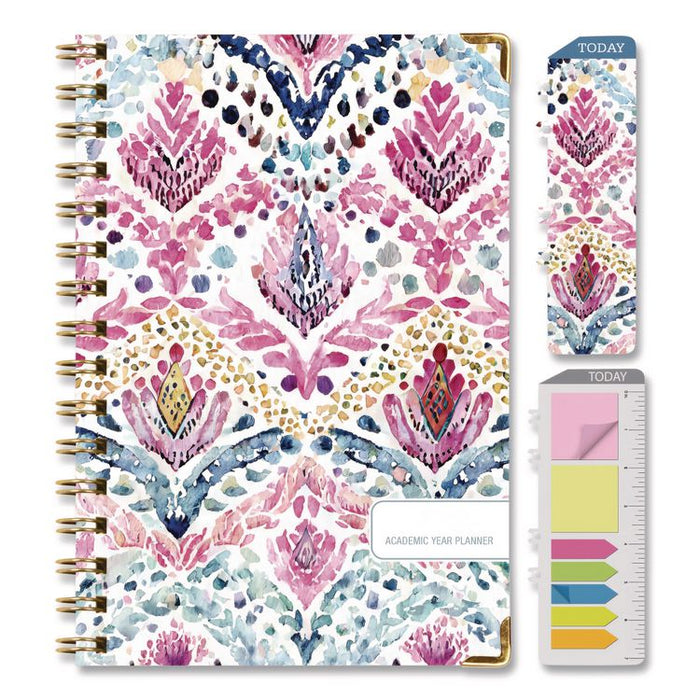 Boho Ikat Academic Year Weekly/Monthly Planner, Floral Artwork, 8 x 5.5, Multicolor Cover, 14-Month: June 2025 to July 2026