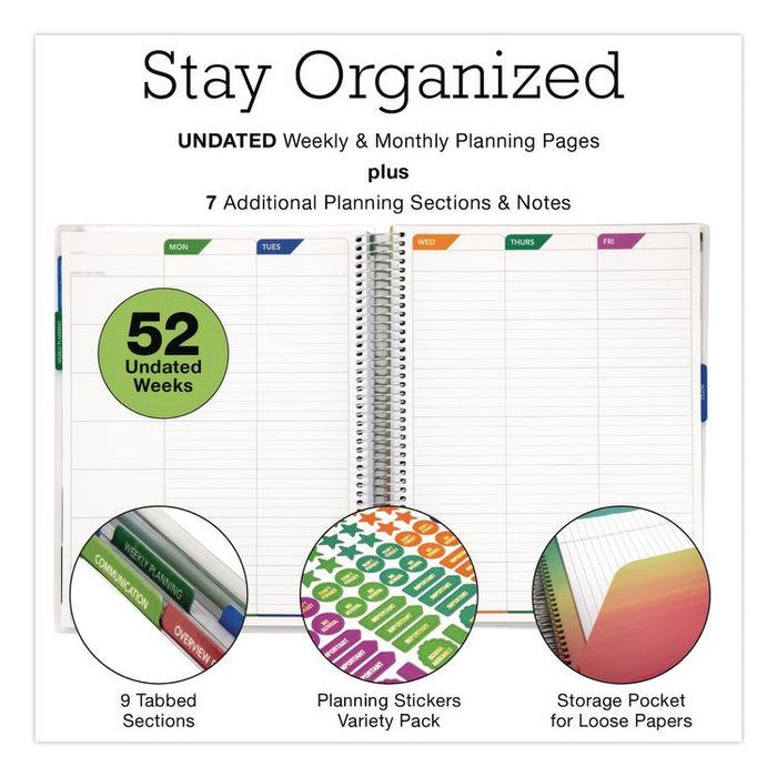 Deluxe Spring Floral Undated Weekly/Monthly Teacher's Lesson Planner, 7 Classes, Multicolor Cover, 11 x 8.5, 52-Week Span