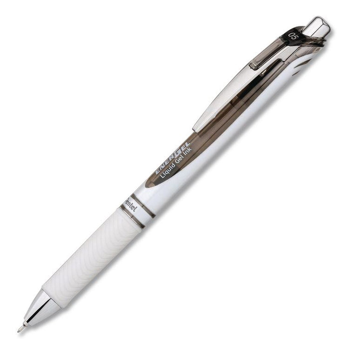 EnerGel Pearl Deluxe RTX Gel Pen, Retractable, Medium 0.7 mm, Black Ink, Pearl White/Smoke Barrel, Dozen