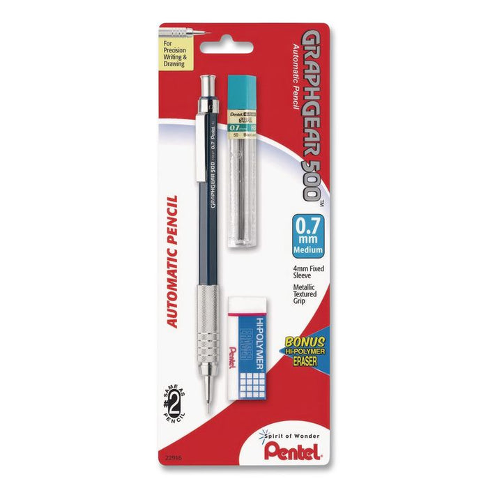 GraphGear 500 Mechanical Drafting Pencil, 0.7 mm, HB (#2), Black Lead, Black/Silver Barrel