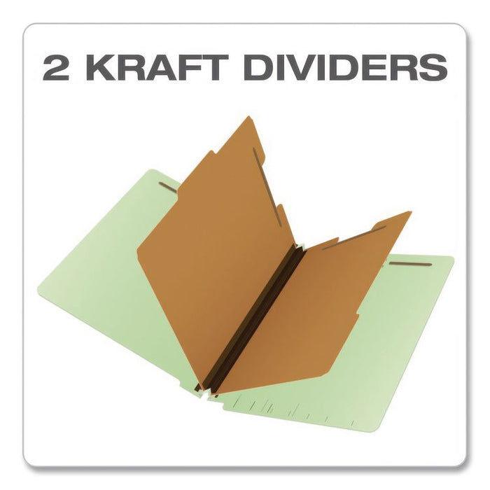 Heavy-Duty Pressboard End Tab Classification Folders, Expands 2.5", 2 Dividers, 6 Fasteners, Letter Size, Light Green, 10/Box