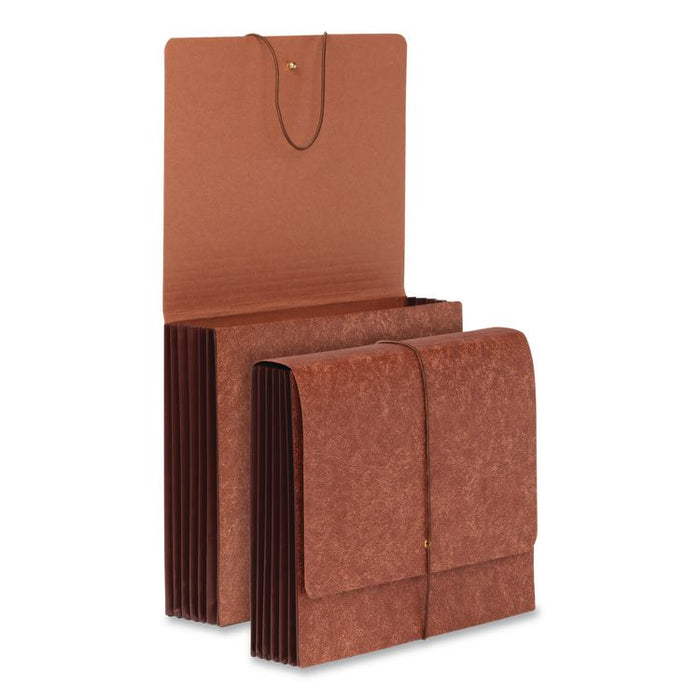 Heavy-Duty Expanding Wallet, 5.25" Expansion, 1 Section, String and Button Closure, Letter Size, Brown, 5/Box