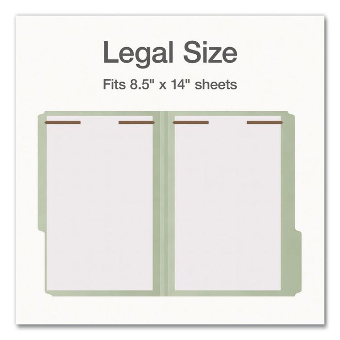 Heavy-Duty Pressboard Fastener Folders, 2/5-Cut Tab: Right, Expands 2", 2 Fasteners, Legal Size, Gray/Green, 25/Box