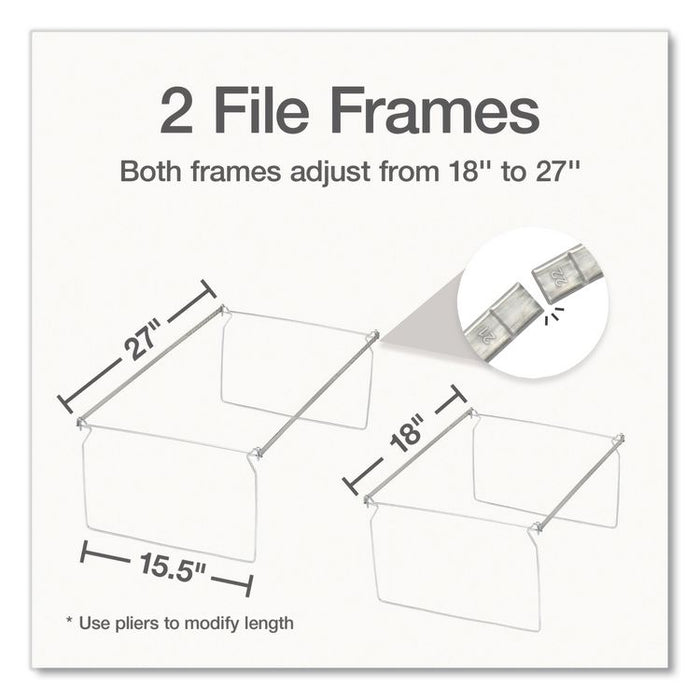 Hanging File Frame, Legal Size, 18" to 27" Long, Gray, 2/Pack
