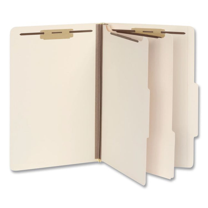 Heavy-Duty Pressboard Classification Folder, 2/5-Cut Tab, Expands 2", 2 Dividers, 6 Fasteners, Legal Size, Manila, 10/Box