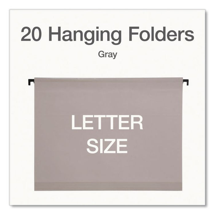 SureHook Hanging Folders, Letter Size, 1/3-Cut Tabs, Light Gray, 20/Box