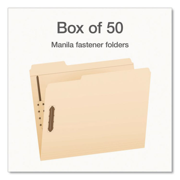 Manila Fastener Folders, 1/3-Cut Tab: Assorted, Expands 0.75", 2 Fasteners, Letter Size, 50/Box