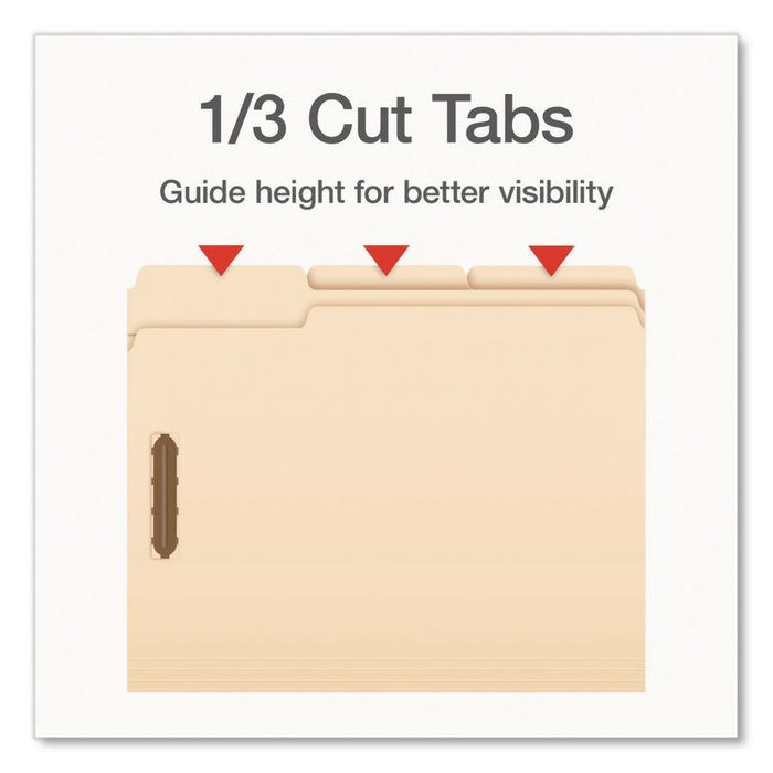 Manila Fastener Folders, 1/3-Cut Tab: Assorted, Expands 0.75", 2 Fasteners, Letter Size, 50/Box