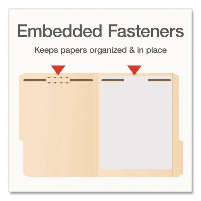 Manila Fastener Folders, 1/3-Cut Tab: Assorted, Expands 0.75", 2 Fasteners, Letter Size, 50/Box