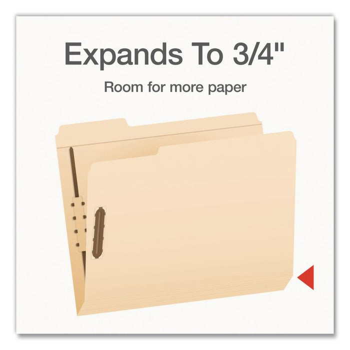 Manila Fastener Folders, 1/3-Cut Tab: Assorted, Expands 0.75", 2 Fasteners, Letter Size, 50/Box