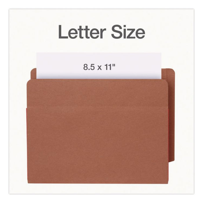 End Tab File Pocket, Red Gusset, 3.5" Expansion Letter Size, Brown/Red, 10/Box