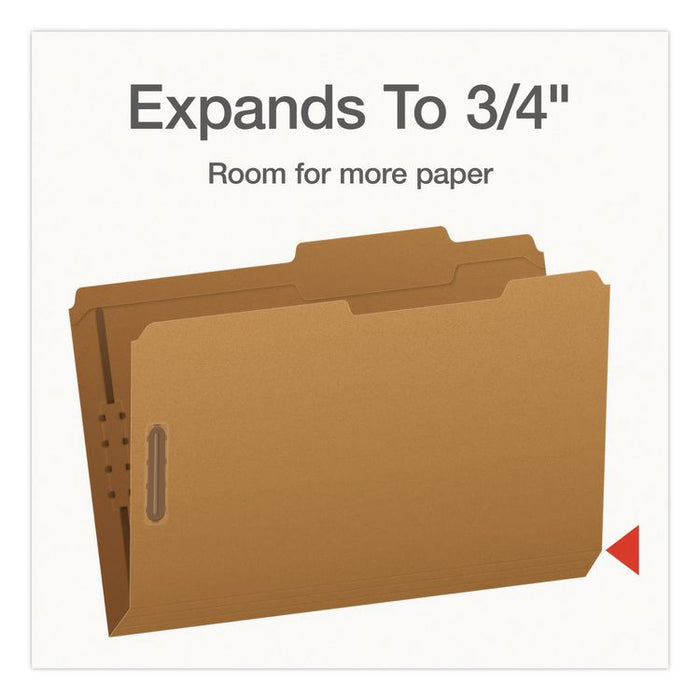 Kraft Fastener Folders, 2/5-Cut Tab: Right of Center, Expands 0.75", 2 Fasteners, Legal Size, Kraft, 50/Box