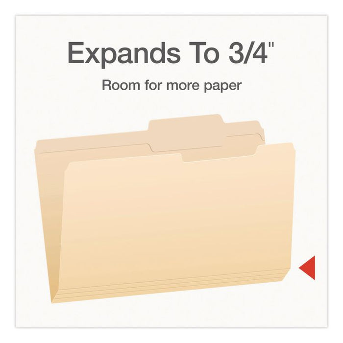 Manila File Folders, 2/5-Cut Tabs: Right, Legal Size, 0.75" Expansion, Manila, 100/Box