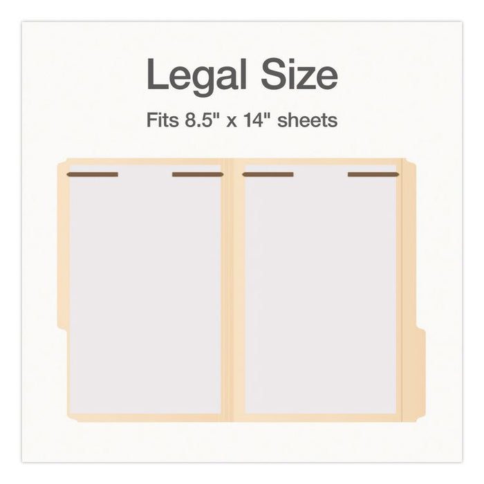 Manila Fastener Folders, 1/3-Cut Tab: Assorted, Expands 0.75", 2 Fasteners, Legal Size, 50/Box