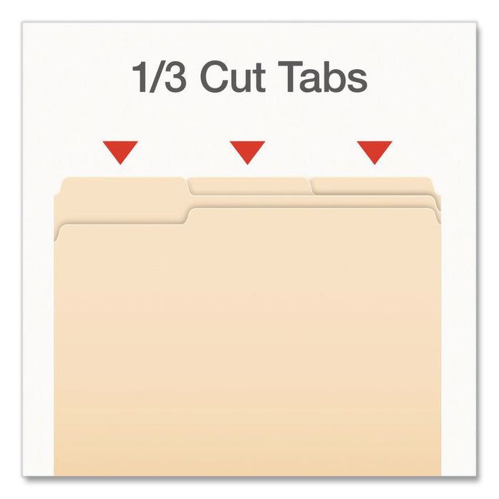 Manila File Folders, 1/3-Cut Tabs: Assorted, Letter, 0.75" Expansion, Manila, 100/Box