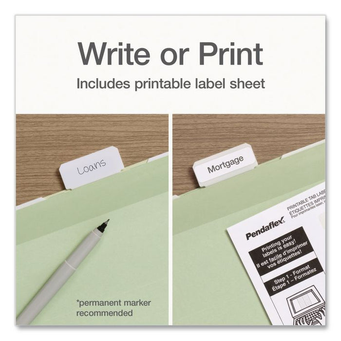 Ready-Tab Reinforced Hanging File Folders, Legal Size, 1/6-Cut Tabs, Sage Green, 20/Box