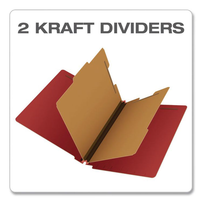 Heavy-Duty Pressboard End Tab Classification Folders, Expands 2.5", 2 Dividers, 6 Fasteners, Letter Size, Red, 10/Box
