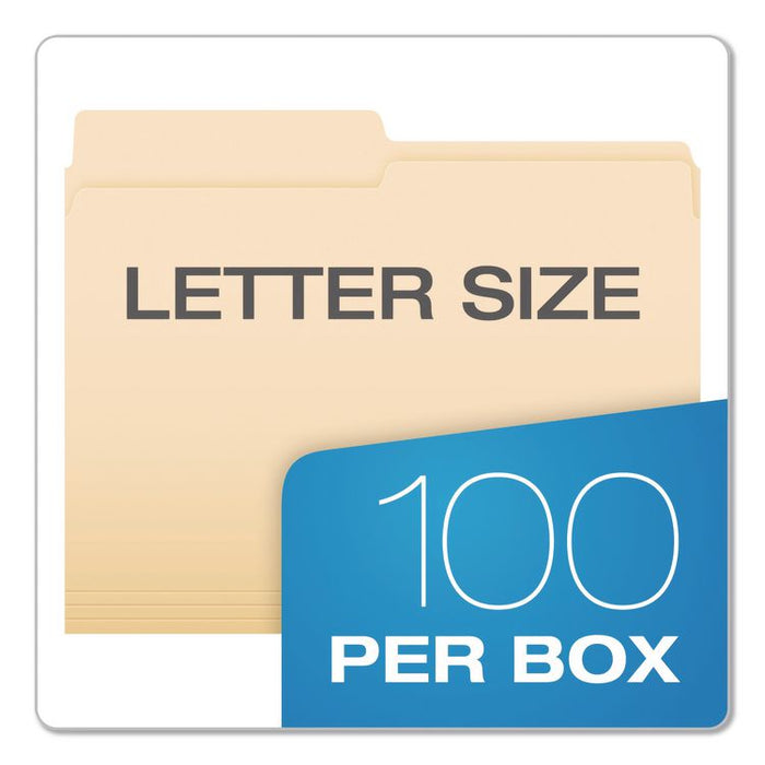 Reinforced Top File Folders, 1/2-Cut Tabs: Assorted Positions, Letter Size, Manila, 100/Box