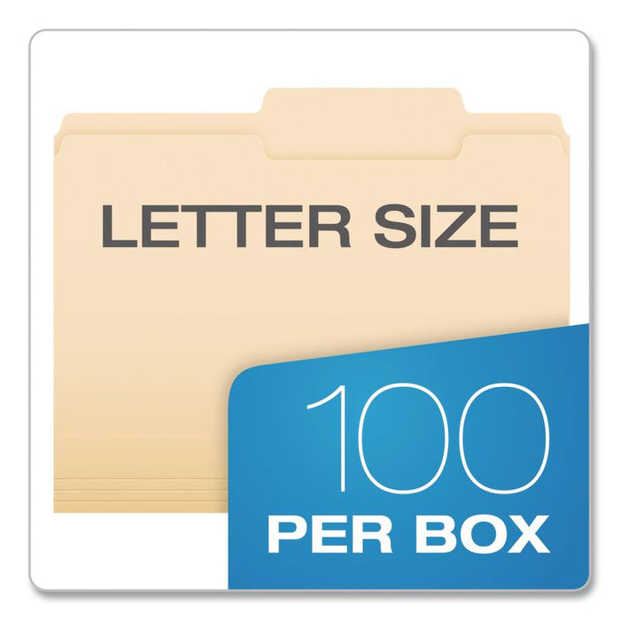 Reinforced Top Tab Manila File Folders, 2/5-Cut Tabs: Right of Center Position, Letter Size, Manila, 100/Box