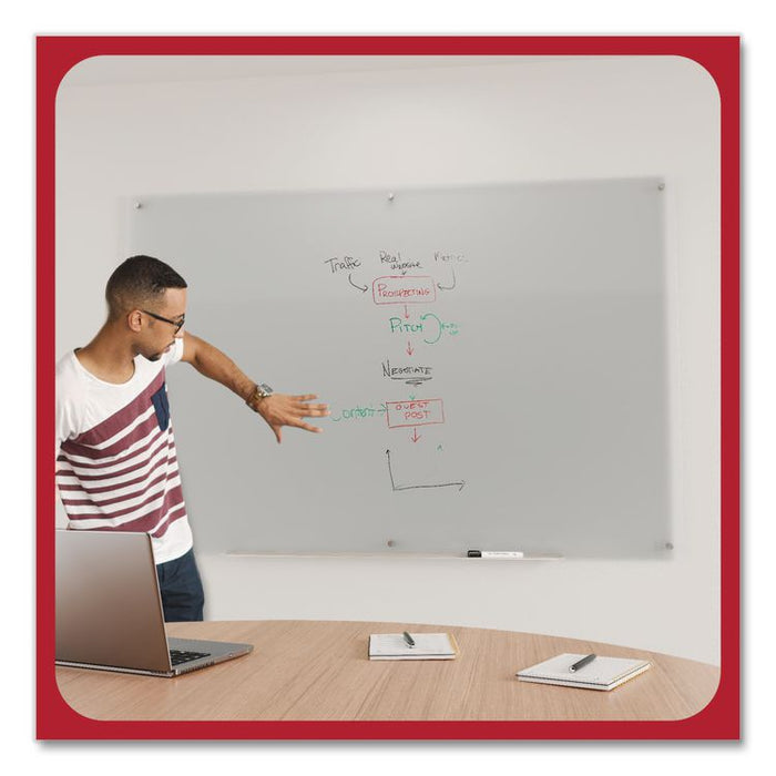 Tempered Glass Dry Erase Board, Frosted, 6 ft x 4 ft, White Surface