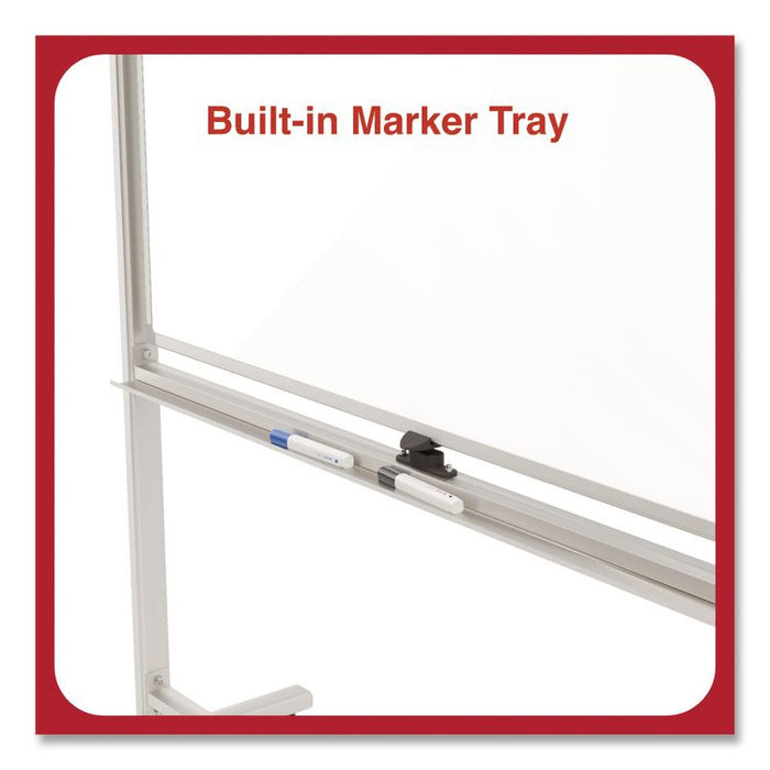 Magnetic Steel Mobile Dry Erase Board, 72 x 40, White Surface, Silver Aluminum Frame