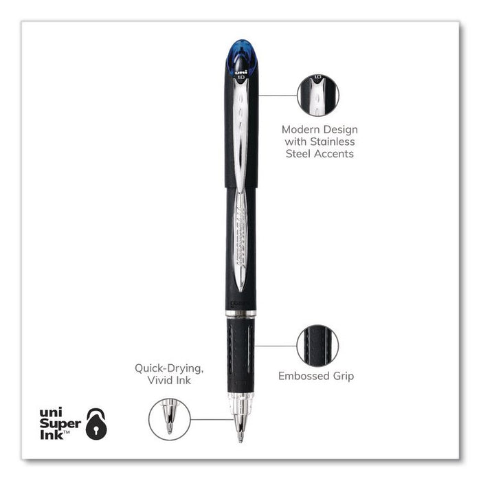 Jetstream Form-Fitting Comfort Grip Hybrid Gel Pen, Stick, Medium 1 mm, Blue Ink, Black/Silver/Blue Barrel, Dozen