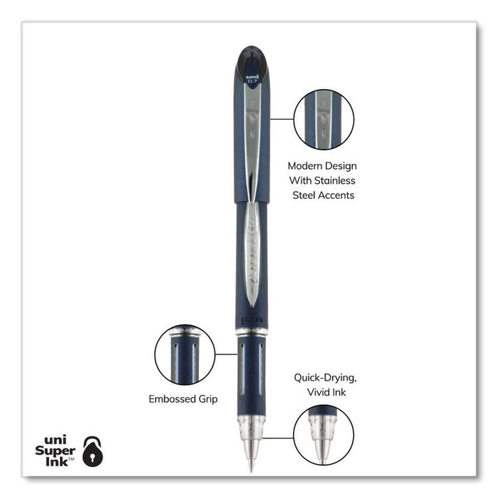 Jetstream Form-Fitting Comfort Grip Hybrid Gel Pen, Stick, Fine 0.7 mm, Black Ink, Black/Silver Barrel, Dozen