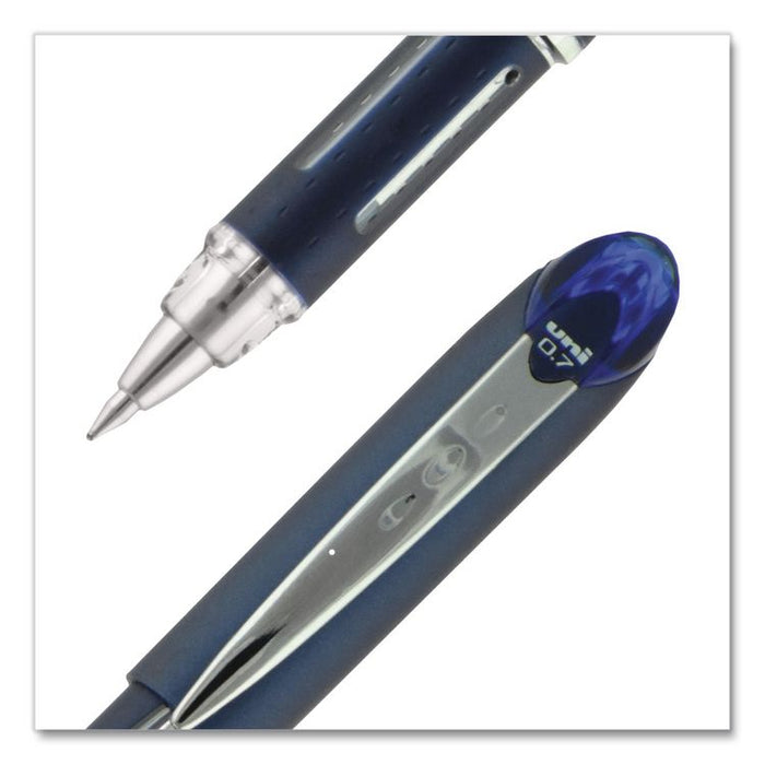 Jetstream Form-Fitting Comfort Grip Hybrid Gel Pen, Stick, Fine 0.7 mm, Blue Ink, Black/Silver/Blue Barrel, Dozen
