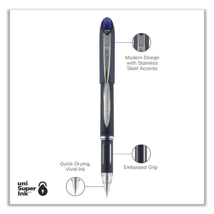 Jetstream Form-Fitting Comfort Grip Hybrid Gel Pen, Stick, Fine 0.7 mm, Blue Ink, Black/Silver/Blue Barrel, Dozen
