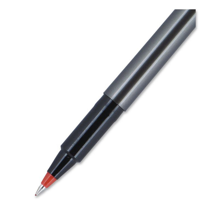 Deluxe Rollerball Pen, Stick, Micro 0.5 mm, Red Ink, Metallic Gray/Black/Red Barrel