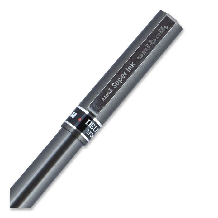 Deluxe Rollerball Pen, Stick, Micro 0.5 mm, Red Ink, Metallic Gray/Black/Red Barrel