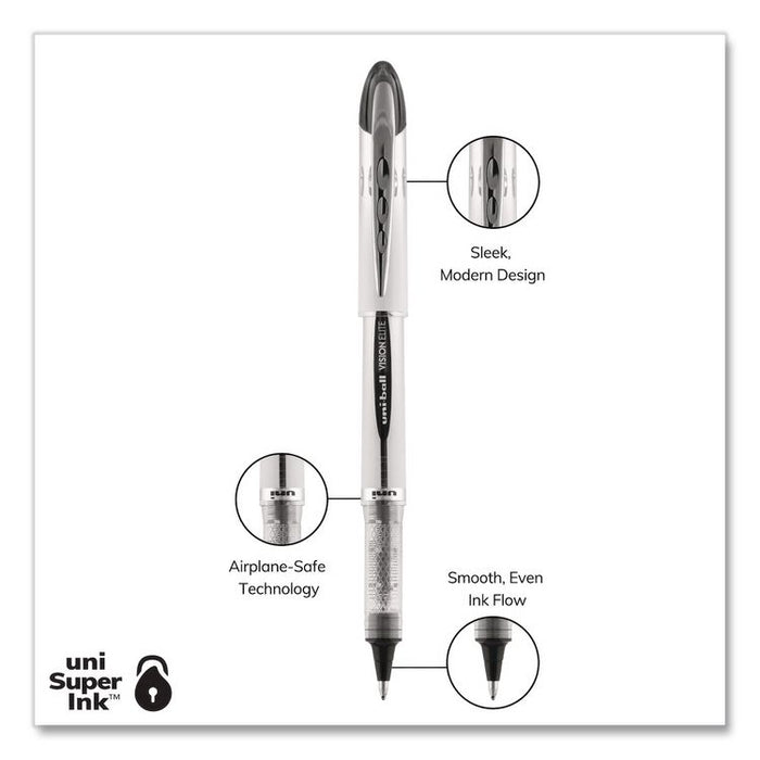 VISION ELITE Rollerball Pen, Stick, Bold 0.8 mm, Black Ink, White/Black/Clear Barrel, Dozen