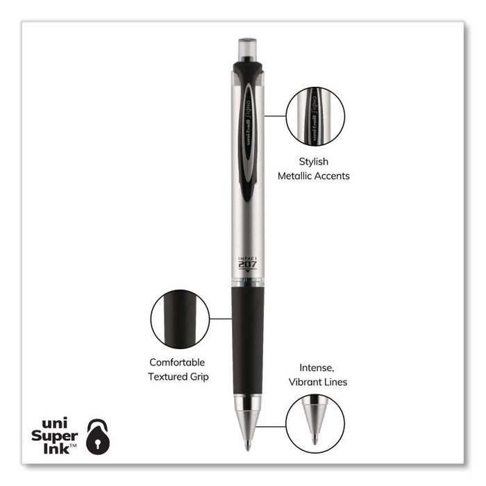 207 Impact RT Gel Pen, Retractable, Bold 1 mm, Black Ink, Black Barrel, Dozen