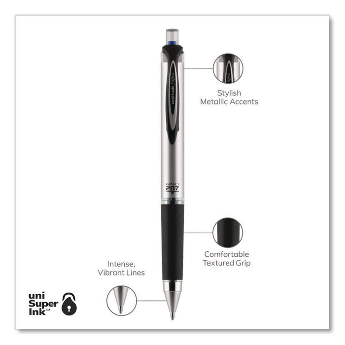 207 Impact RT Gel Pen, Retractable, Bold 1 mm, Blue Ink, Black/Blue Barrel, Dozen