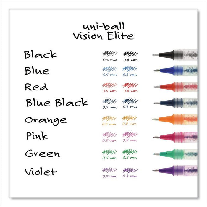 VISION ELITE Rollerball Pen, Stick, Micro 0.5 mm, Black Ink, Black/Clear Barrel, Dozen