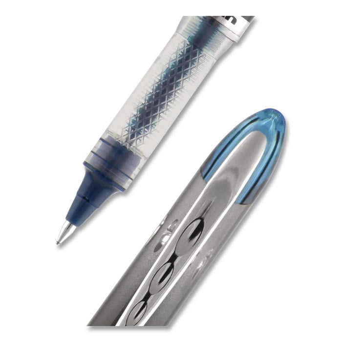 VISION ELITE BLX Series Rollerball Pen, Stick, Micro 0.5 mm, Blue-Infused Black Ink, Gray/Blue/Clear Barrel, Dozen