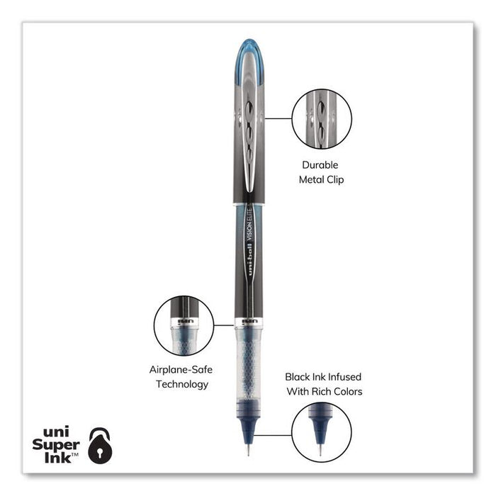 VISION ELITE BLX Series Rollerball Pen, Stick, Micro 0.5 mm, Blue-Infused Black Ink, Gray/Blue/Clear Barrel, Dozen