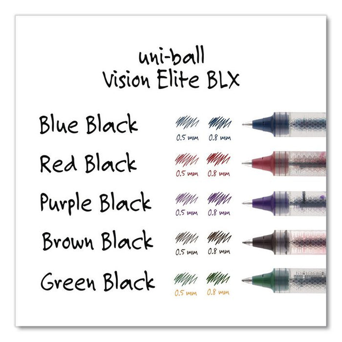 VISION ELITE BLX Series Rollerball Pen, Stick, Micro 0.5 mm, Blue-Infused Black Ink, Gray/Blue/Clear Barrel, Dozen