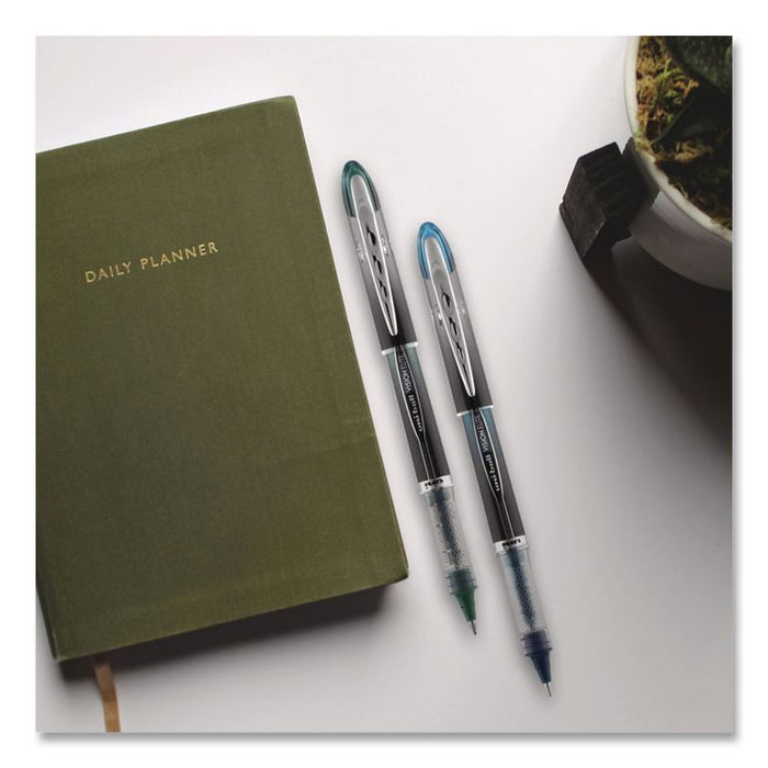 VISION ELITE BLX Series Rollerball Pen, Stick, Micro 0.5 mm, Blue-Infused Black Ink, Gray/Blue/Clear Barrel, Dozen
